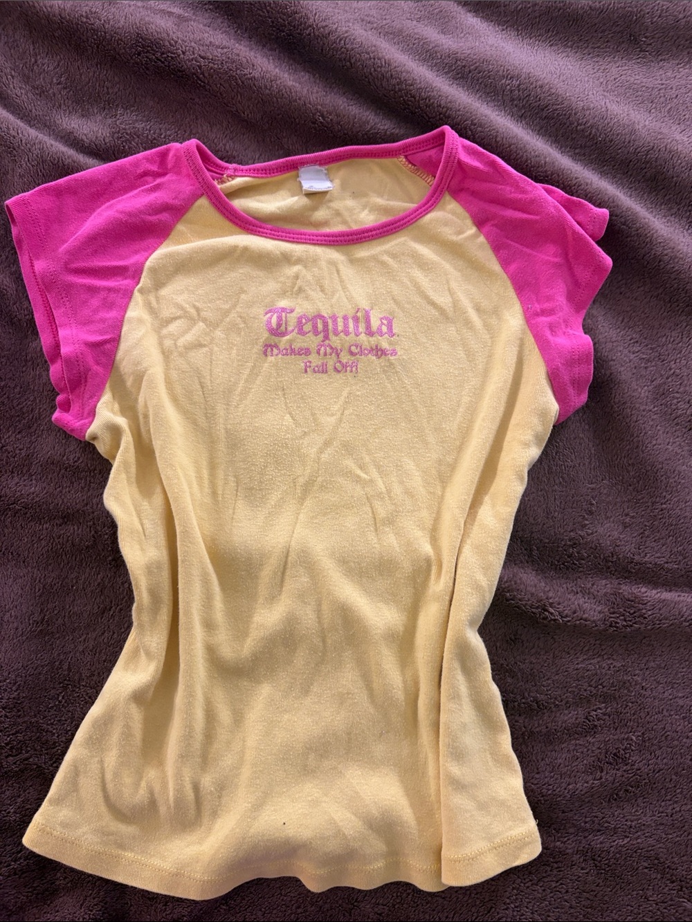 Yellow & Hot Pink Raglan Tee with 'Tequila' Graphic